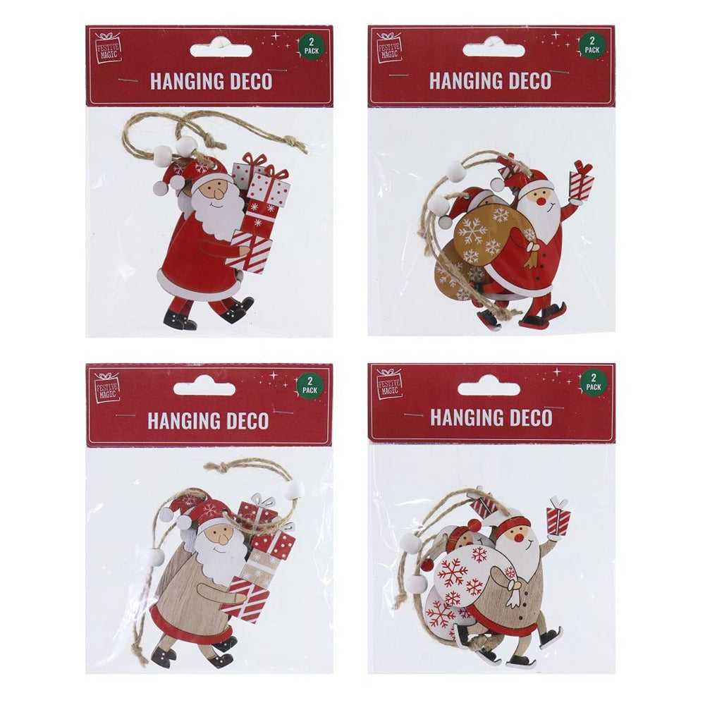 Festive Magic Santa Hanging Decorations - Pack of 2, Assorted Designs