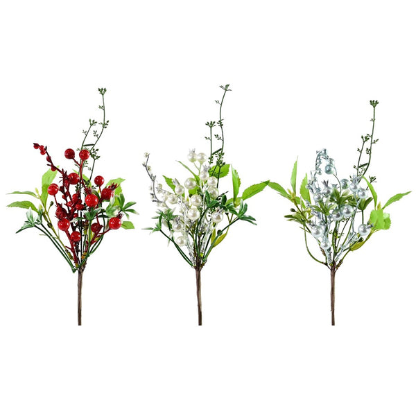 Festive Magic Berry and Leaf Christmas Pick - 24cm, Assorted Colours