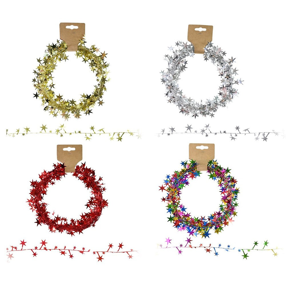 Festive Magic Metallic Star Wire Christmas Garland - 7.6m, Assorted Colours
