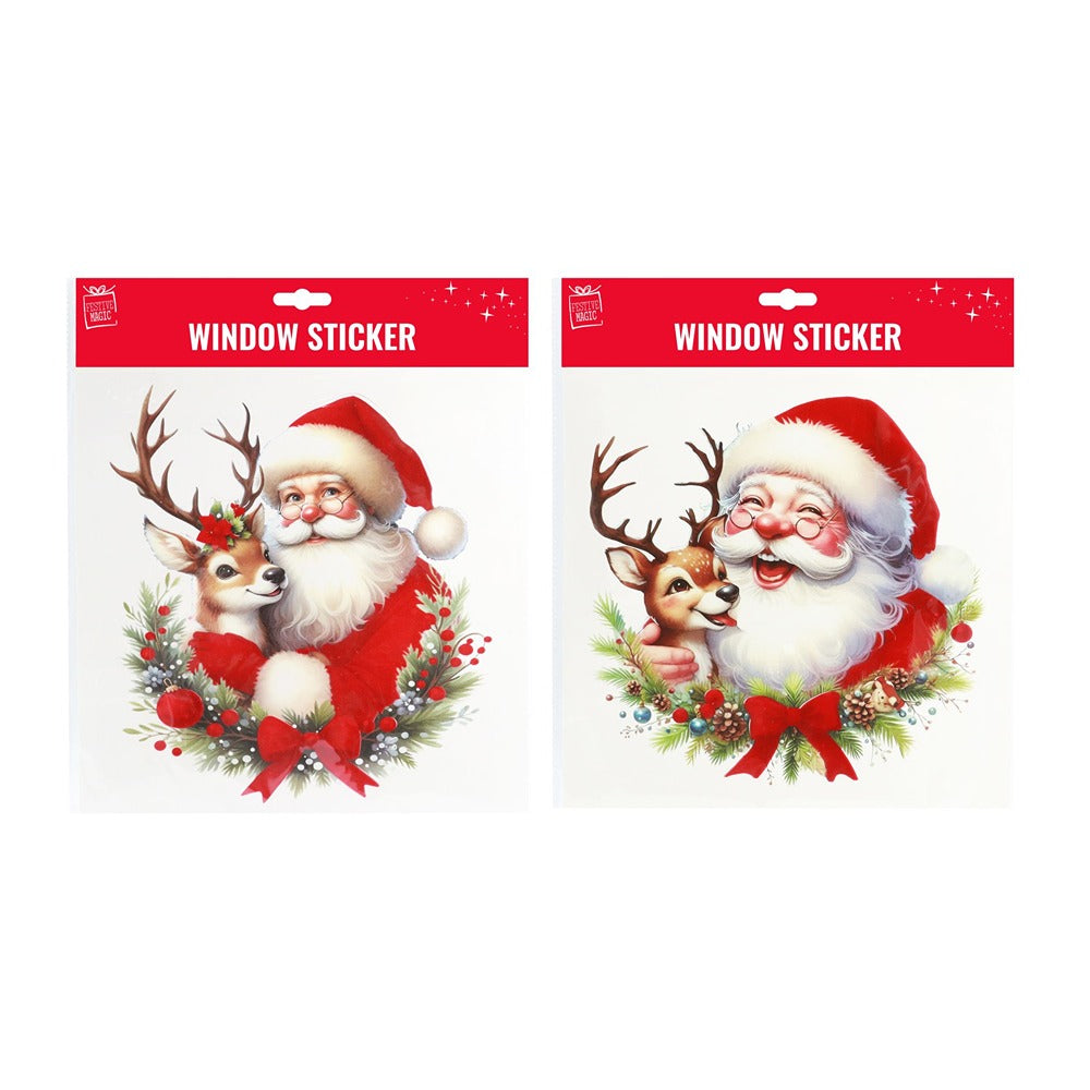 Festive Magic Flocked Santa Window Cling - Assorted Designs and Colours
