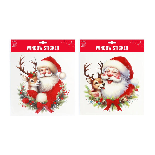 Festive Magic Flocked Santa Window Cling - Assorted Designs and Colours