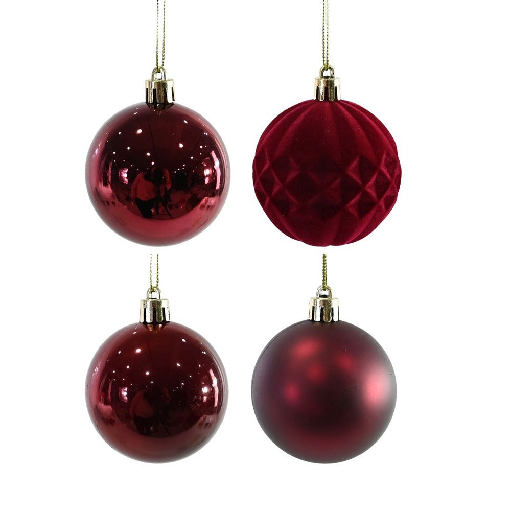 Festive Magic Burgundy and Red Assorted Christmas Baubles - 60mm, Pack of 24