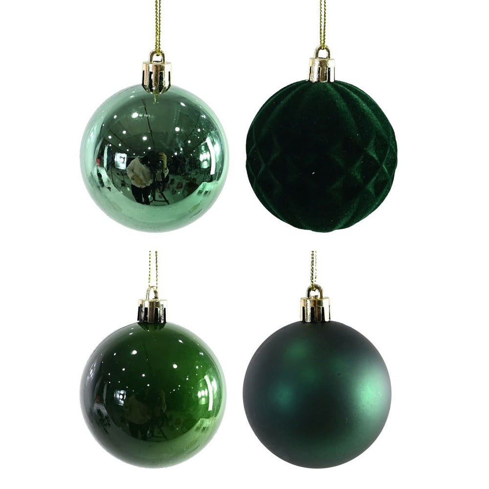 Festive Magic Assorted Dark Green Christmas Baubles - 60mm, Pack of 24