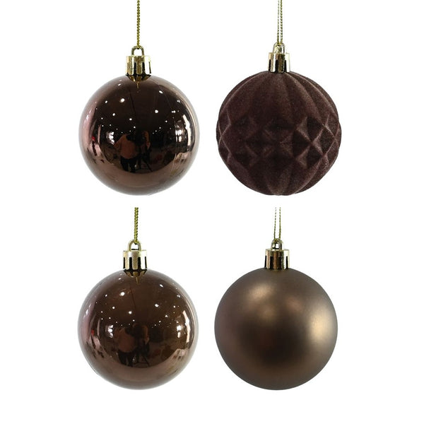 Festive Magic Mocha Assorted Christmas Baubles - 60mm, Pack of 24