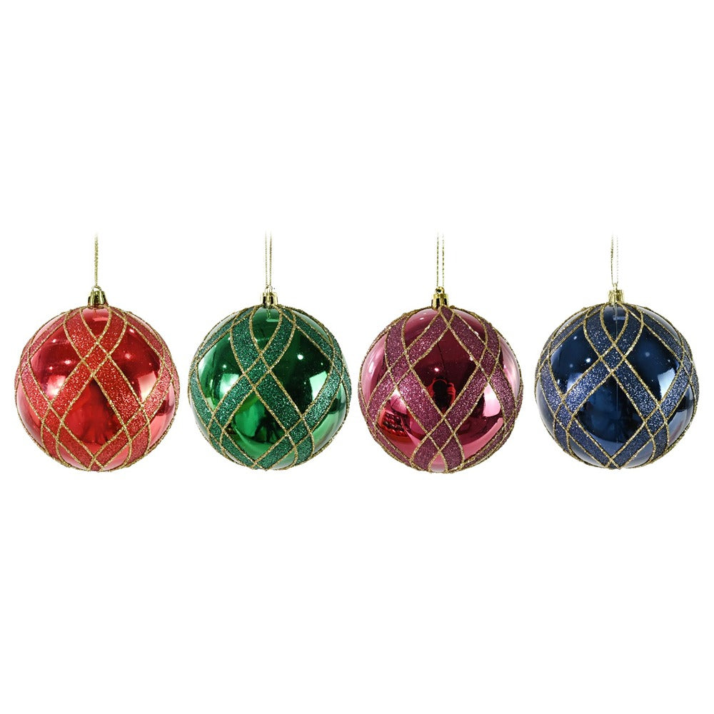 Festive Magic Glitter Lattice Christmas Bauble - 10cm, Assorted Colours
