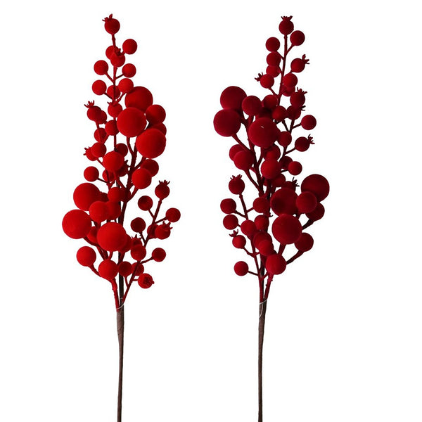 Festive Magic Flocked Red Berry Christmas Pick - 60cm, Assorted Sizes