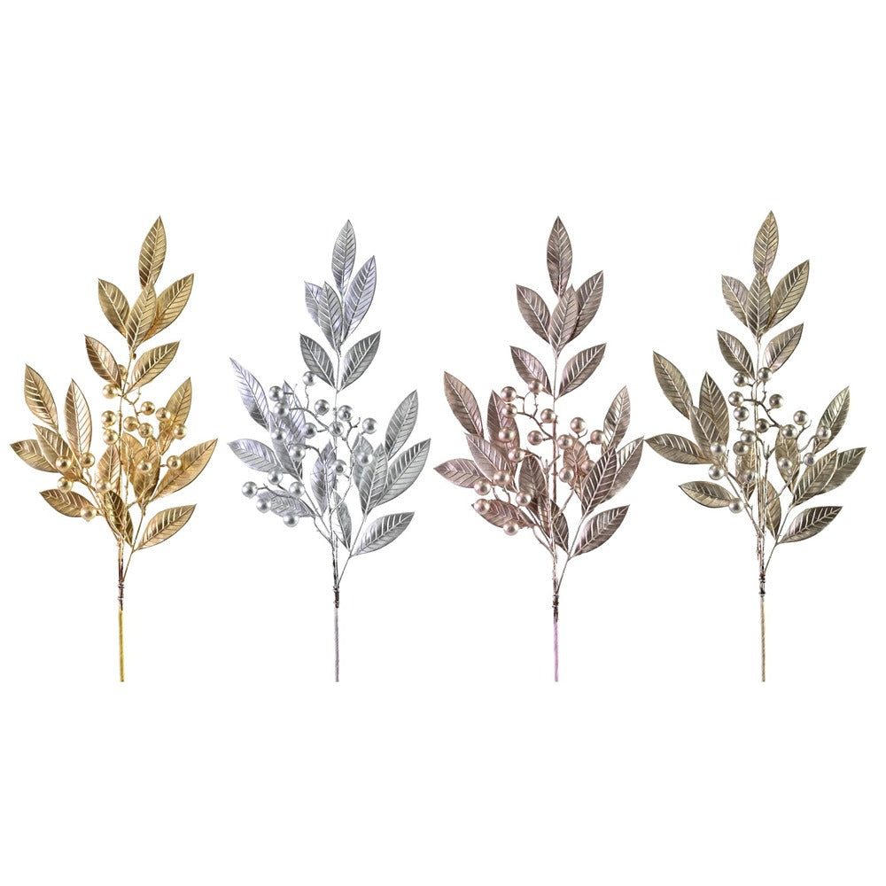 Festive Magic Metallic Leaf and Berry Christmas Pick - 70cm, Assorted Colours