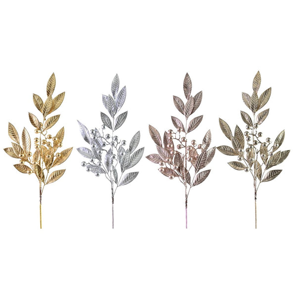 Festive Magic Metallic Leaf and Berry Christmas Pick - 70cm, Assorted Colours