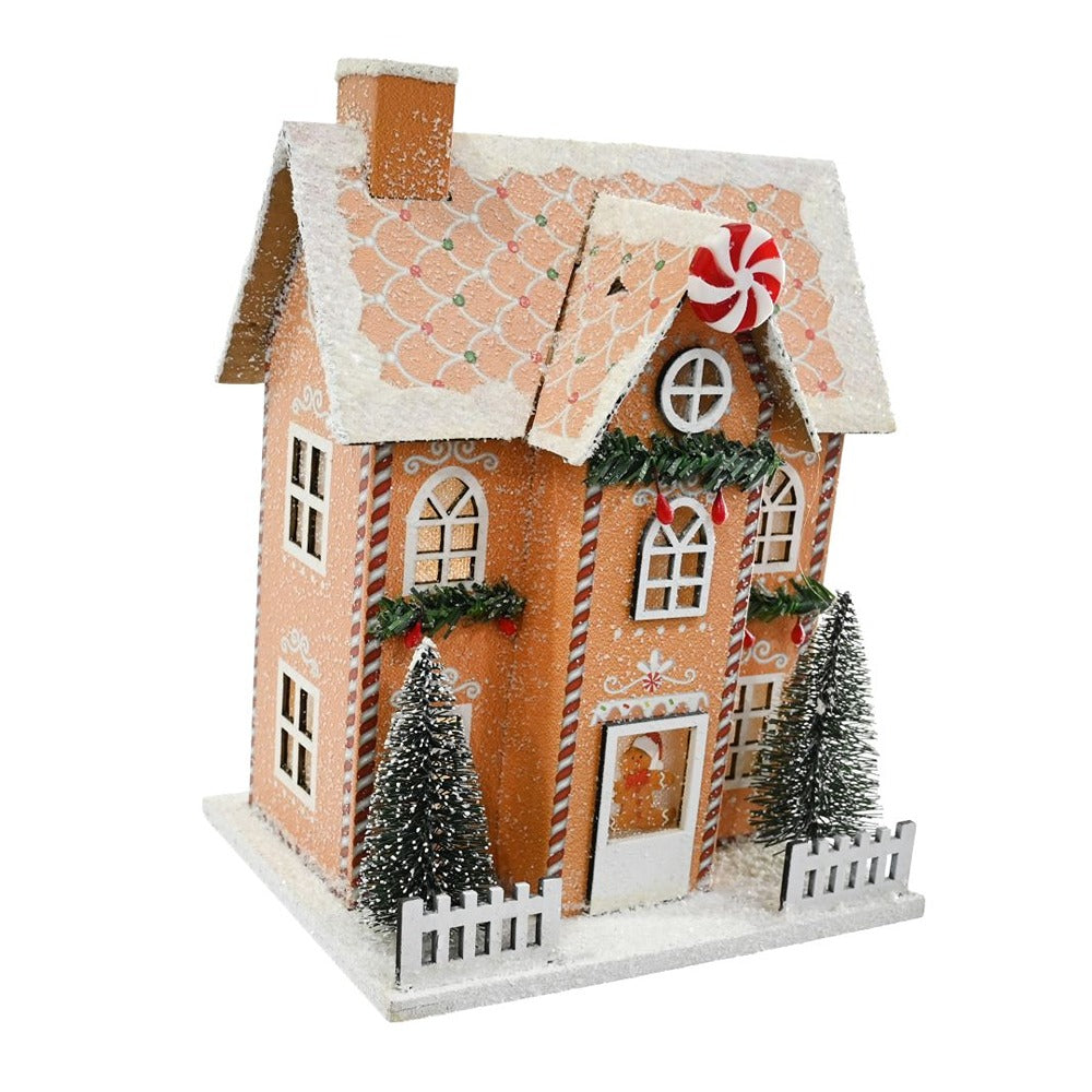 Festive Magic LED Gingerbread Snowy House Ornament - Light-Up, Snow-Dusted