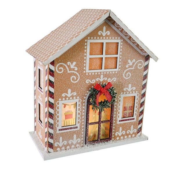 Festive Magic LED Gingerbread Snowy House Ornament - Warm Glow