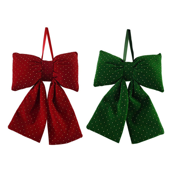 Festive Magic Flocked Diamante Christmas Bow - 19 x 28cm, Assorted Colours