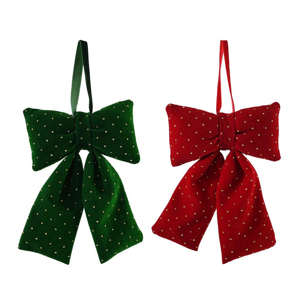 Festive Magic Flocked Diamante Christmas Bow - 12 x 17cm, Assorted Colours