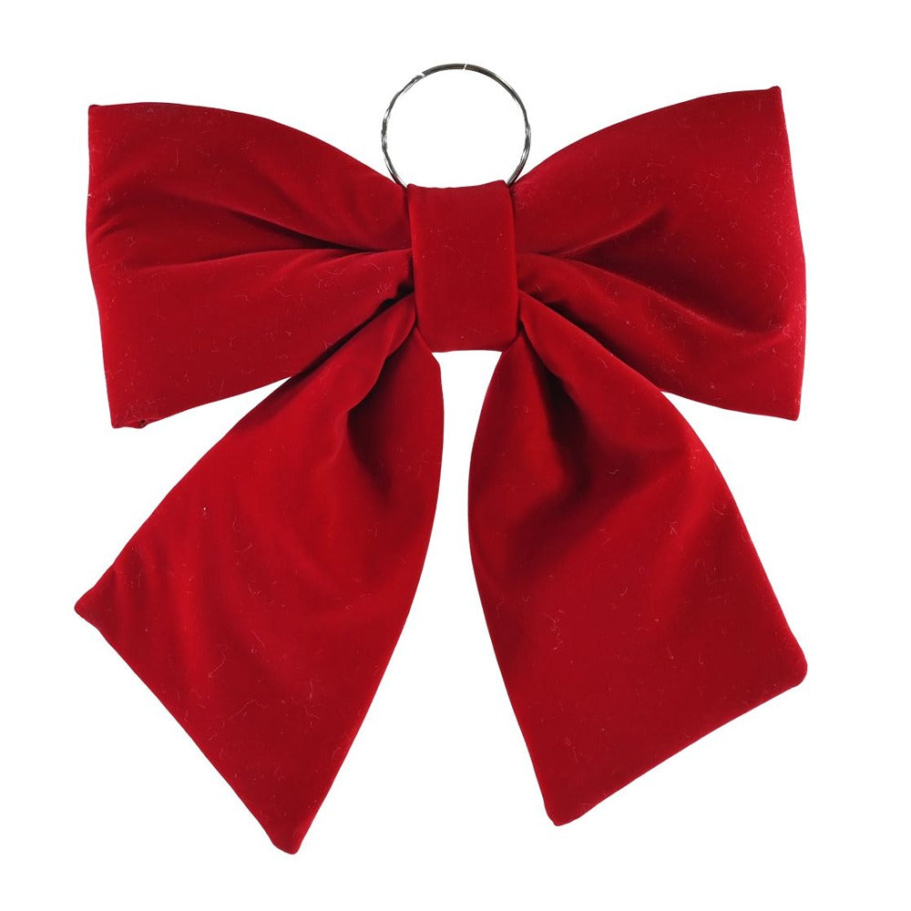 Festive Magic Burgundy Velvet-Look Flocked Christmas Door Bow - 33 x 37cm