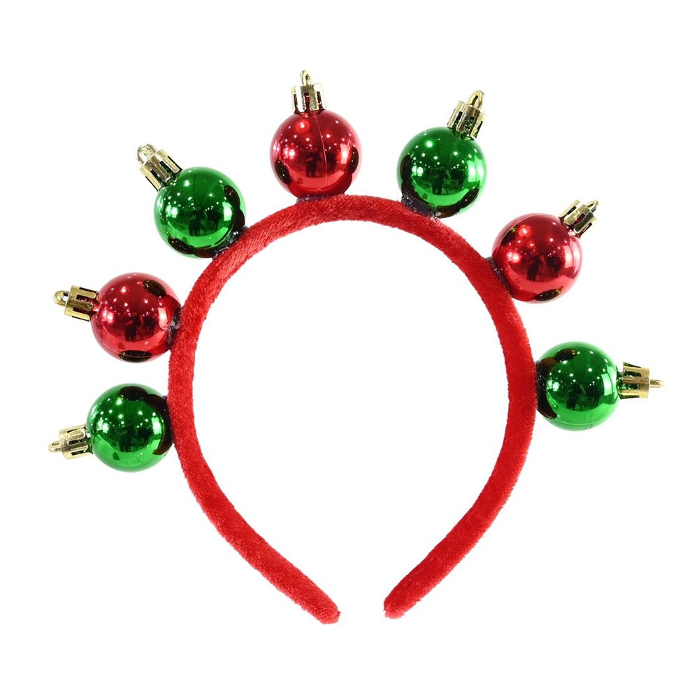 Festive Magic Christmas Bauble Headband - Red and Green, Gold-Tone Caps