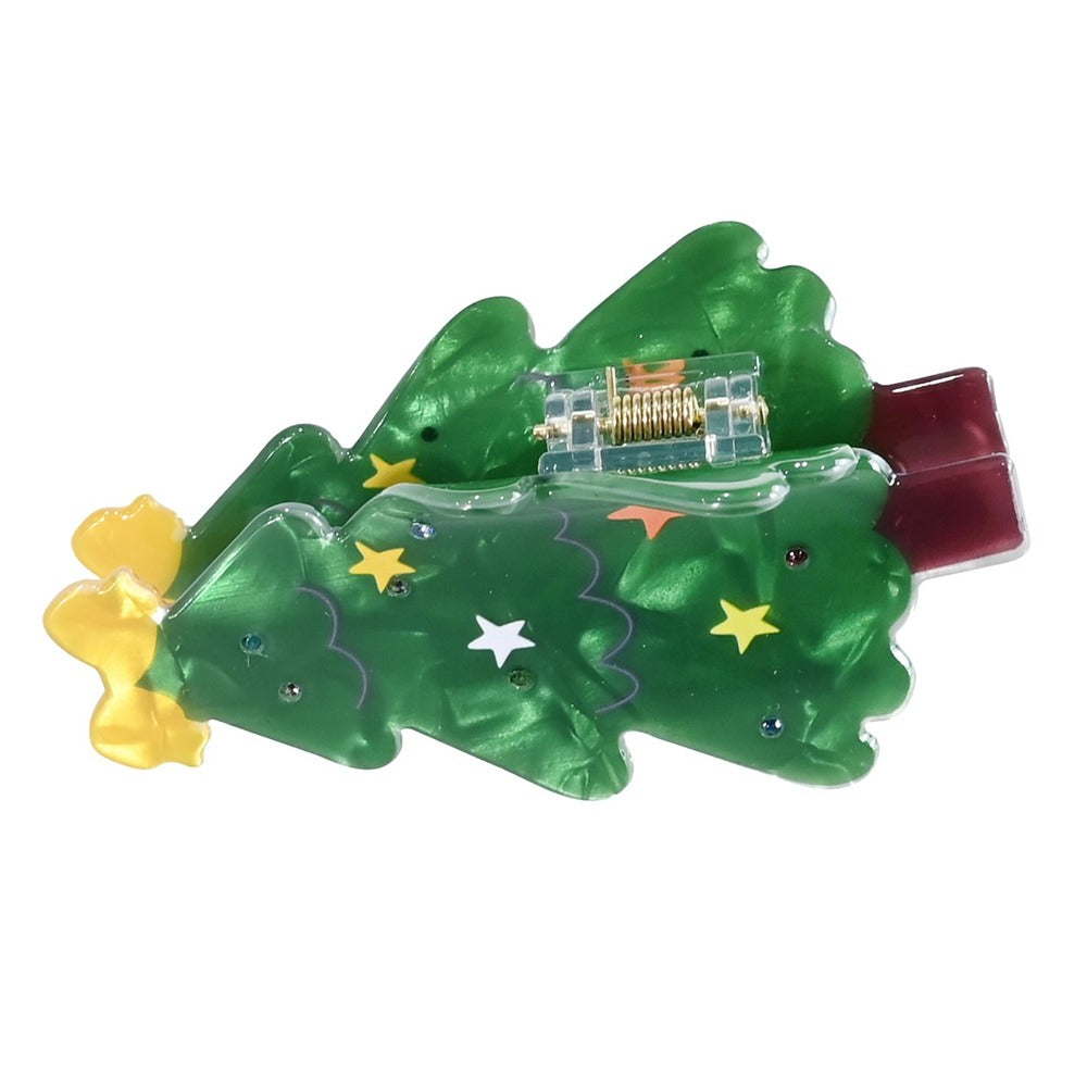 Festive Magic Christmas Tree Hair Claw Clip - Green Pearlescent, Gem Accents
