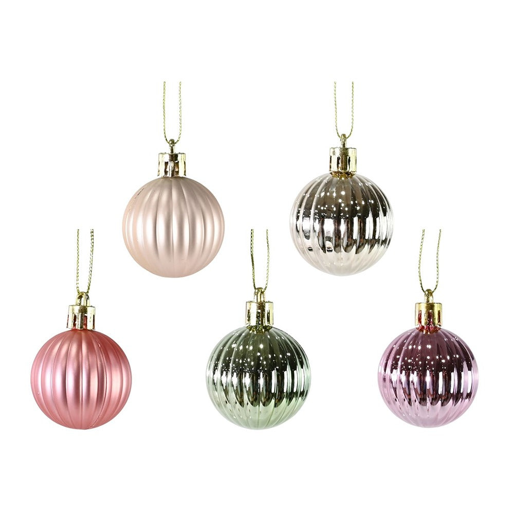 Festive Magic Assorted Pastel Ribbed Christmas Baubles - 40mm, Pack of 25