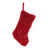 Festive Magic Embossed Tree and Snowflake Plush Christmas Stocking - Red