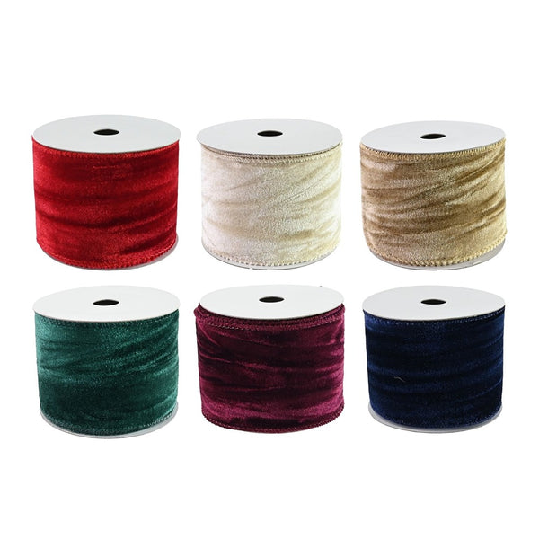 Festive Magic Crushed Velvet Christmas Ribbon - 63mm x 3m, Assorted Colours
