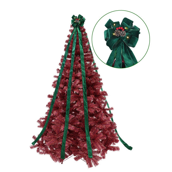 Festive Magic LED Velvet Tree Topper Bow | 239cm Green