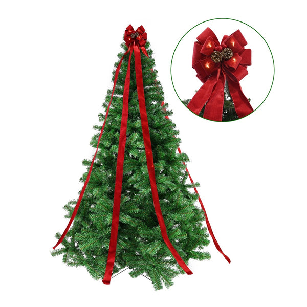Festive Magic LED Velvet Tree Topper Bow | 239cm Red