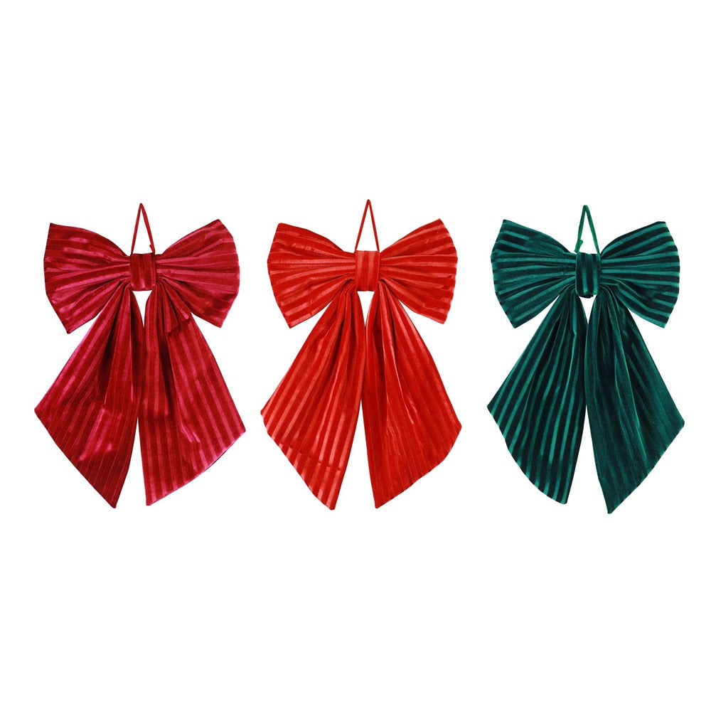 Festive Magic Hanging Velvet Striped Bow - 39 x 65cm, Assorted Colours