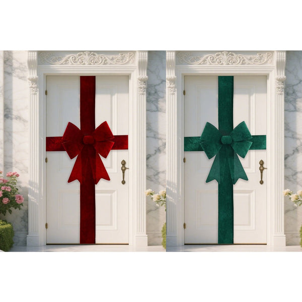 Festive Magic Burgundy Velvet 3D Christmas Door Bow and Sash Set - Full-Door