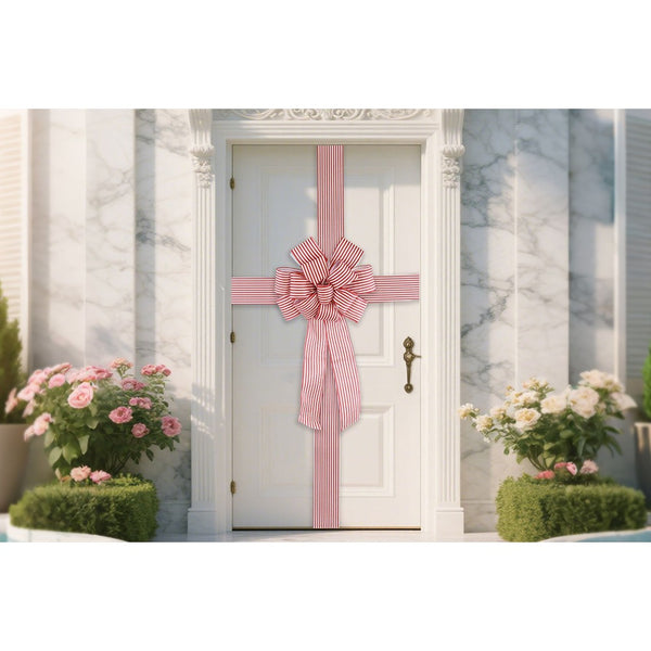 Festive Magic Candystripe Christmas Door Bow and Sash Set - Red and White