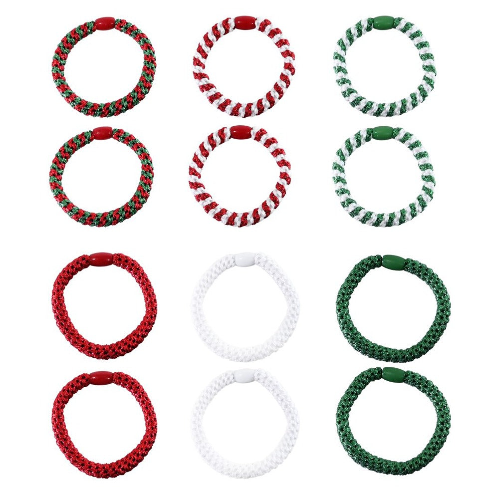 Festive Magic Metallic Christmas Hair Elastics - Pack of 6, Assorted Designs