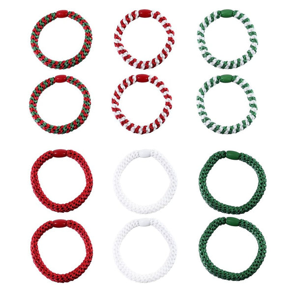 Festive Magic Metallic Christmas Hair Elastics - Pack of 6, Assorted Designs