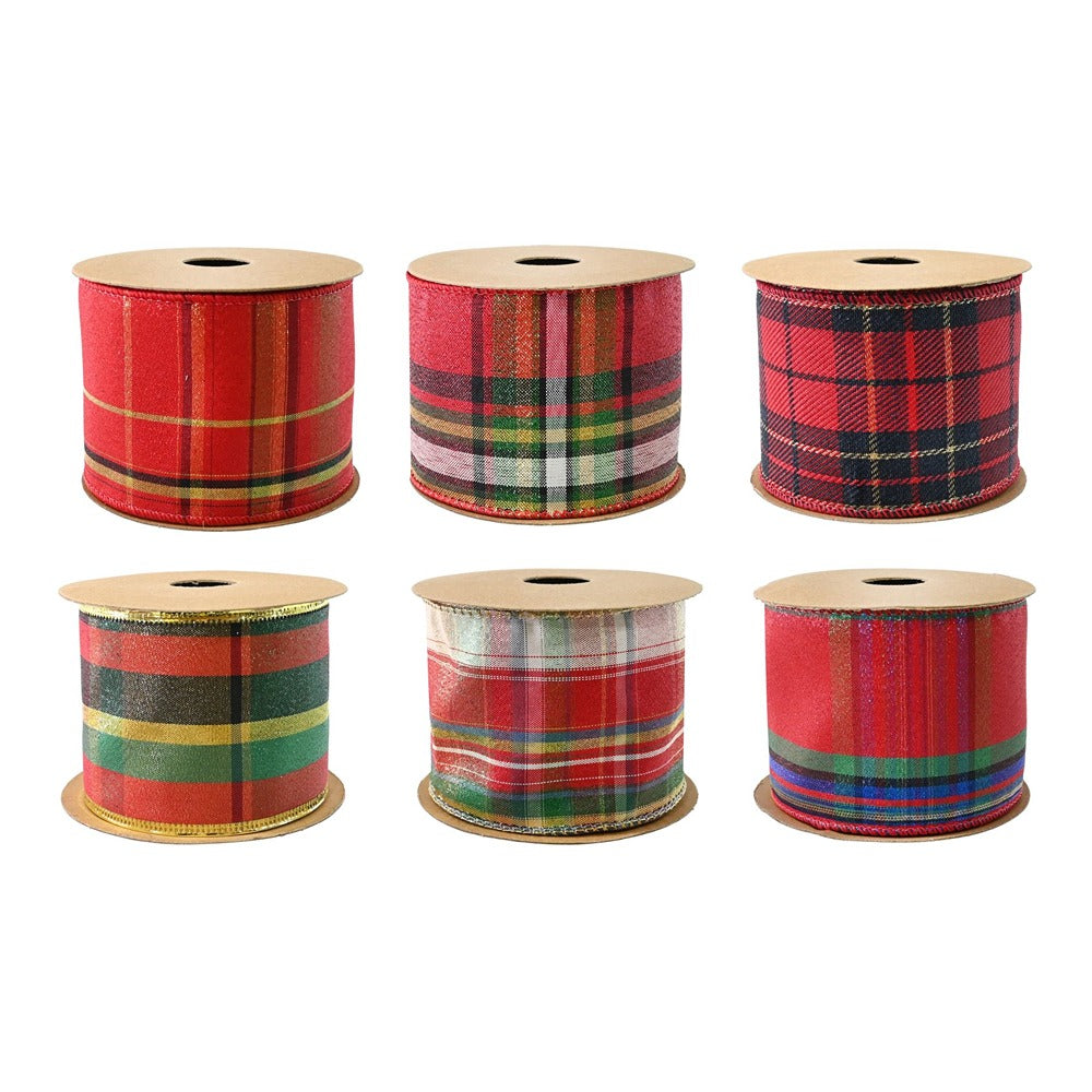 Festive Magic Assorted Tartan Wired Christmas Ribbon - 63mm x 2.7m