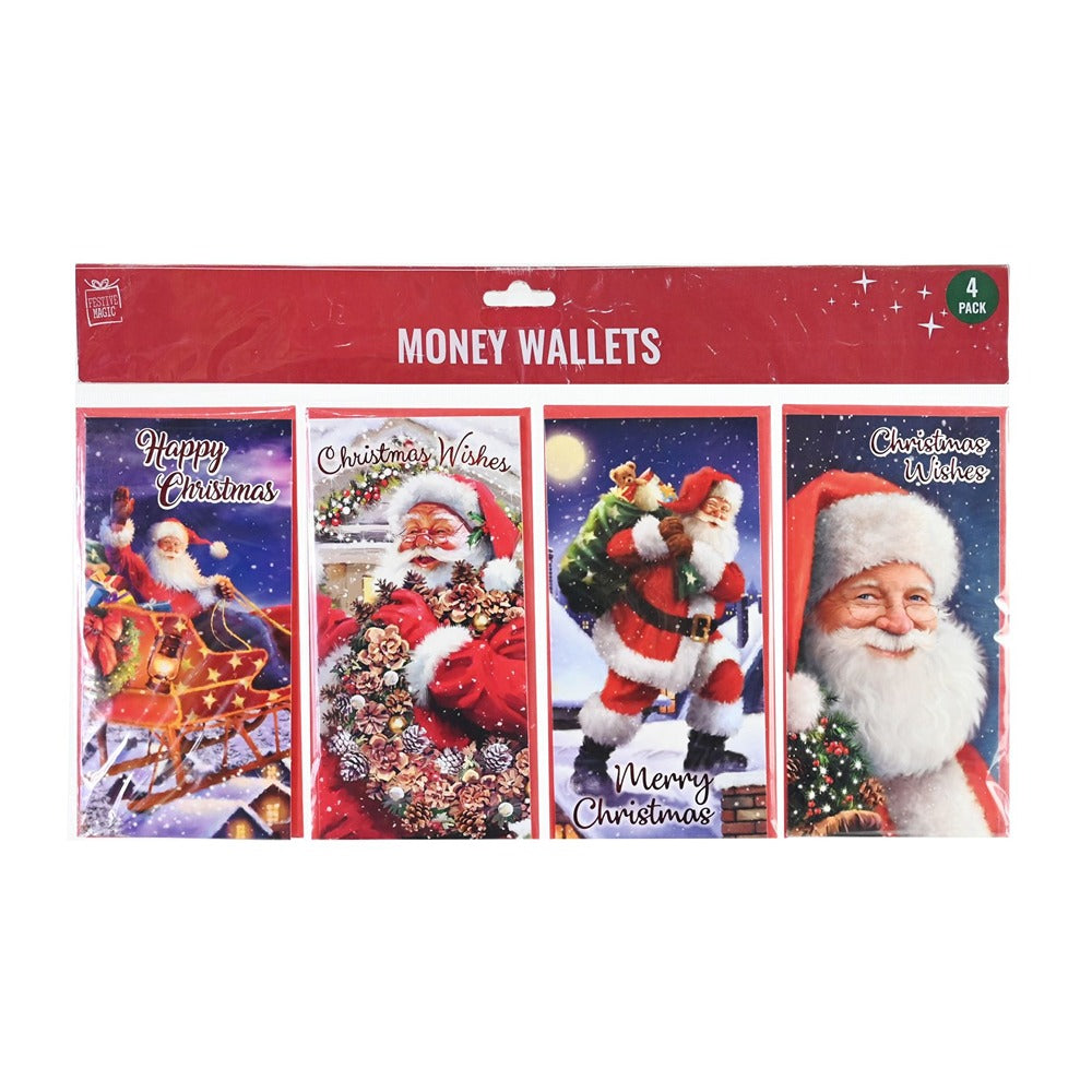 Festive Magic Traditional Christmas Money Wallets - Pack of 4, Assorted Designs