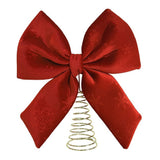 Festive Magic Velvet Bow Christmas Tree Topper - Red and Gold, Snowflake Pattern