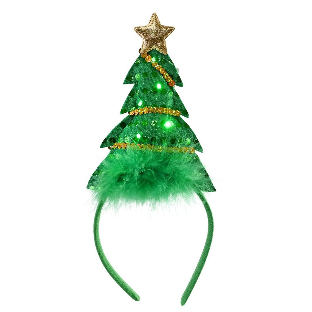 Festive Magic Flashing Christmas Tree Headband - White Lights, Sequins