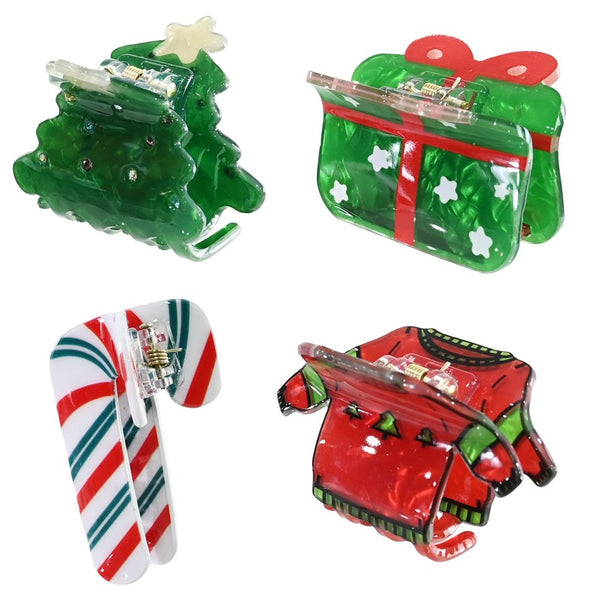 Festive Magic Christmas Claw Clips - Pack of 4, Assorted Designs and Colours