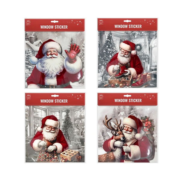 Festive Magic Flocked Santa Window Cling - 30.5 x 30.5cm, Assorted Designs