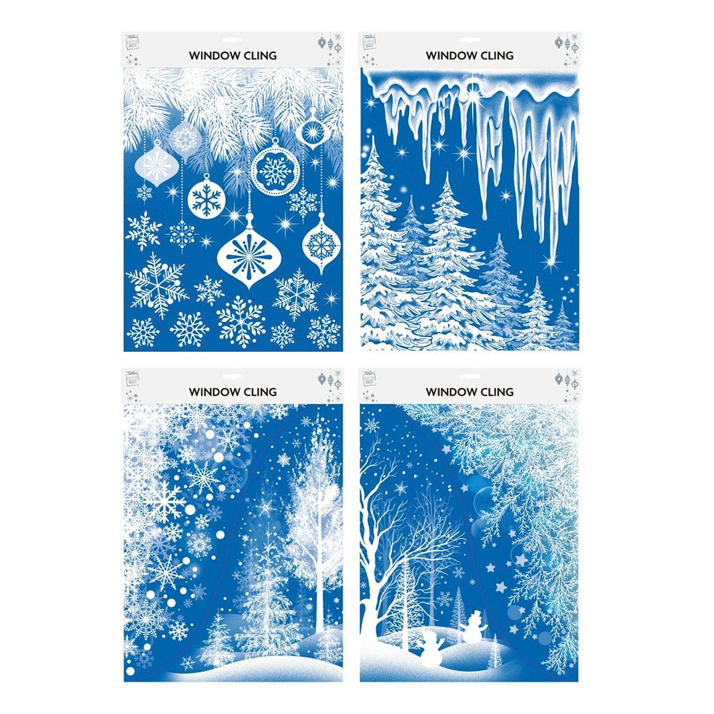 Festive Magic Christmas Window Clings - Blue, Assorted Designs, 41 x 29cm