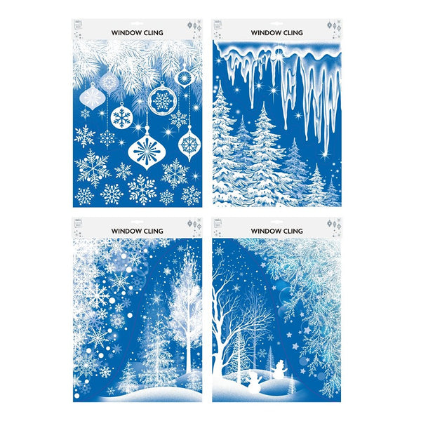 Festive Magic Christmas Window Clings - Blue, Assorted Designs, 41 x 29cm