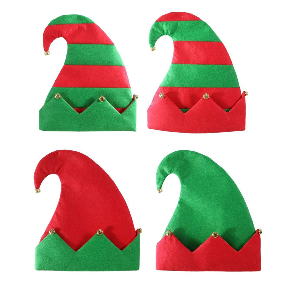 Festive Magic Curved Elf Hat with Bells - Assorted Red and Green Styles