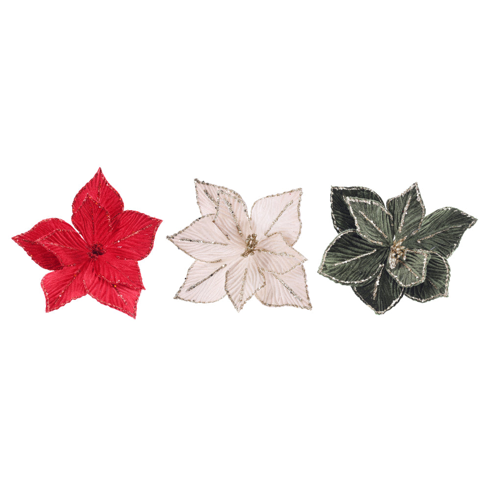 Festive Magic Large Velvet Poinsettia Flower Clip - Assorted Colours