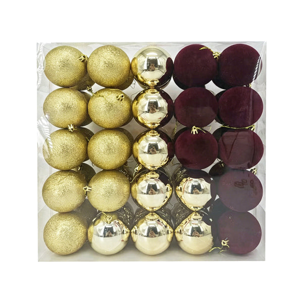 Festive Magic Assorted Gold and Burgundy Christmas Baubles - 80mm, Pack of 50