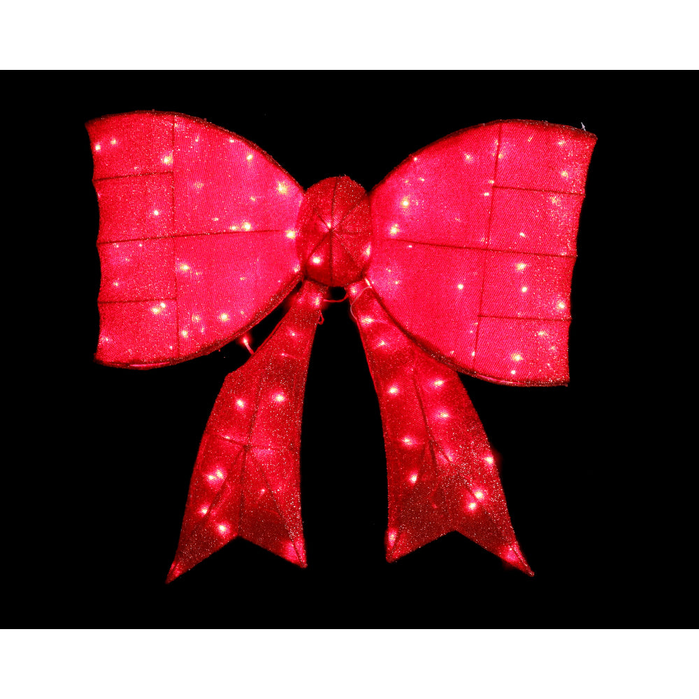 Festive Magic Illuminated Red Mesh Tinsel Christmas Bow - Warm White LEDs