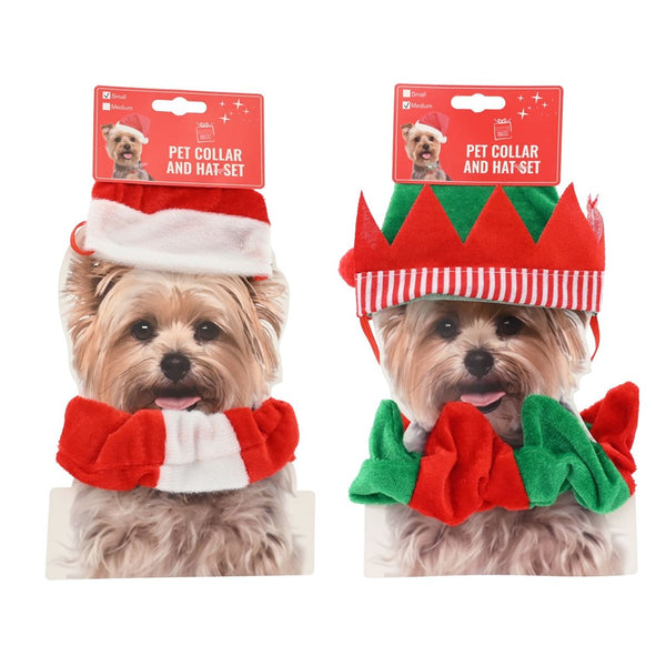 Festive Magic Christmas Pet Hat and Collar Set - Assorted Santa and Elf Designs