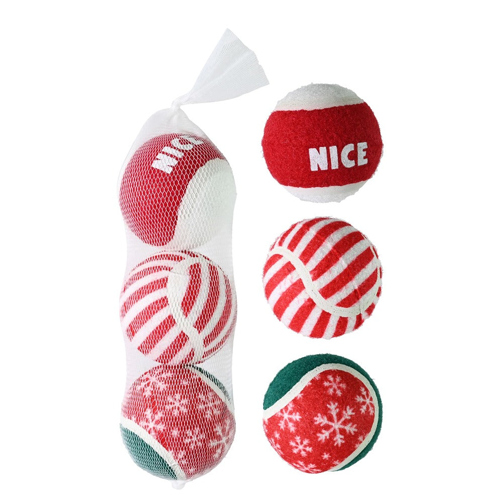 Festive Magic Christmas Pet Tennis Ball Toys - Pack of 3, Assorted Designs
