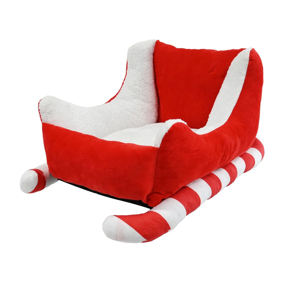 Festive Magic Plush Santa Sleigh Pet Bed - Red and White, for Small Pets