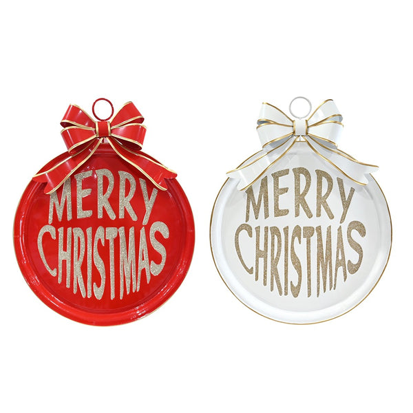 Festive Magic Metal Bauble Serving Plate - Assorted Red or White, Gold Trim