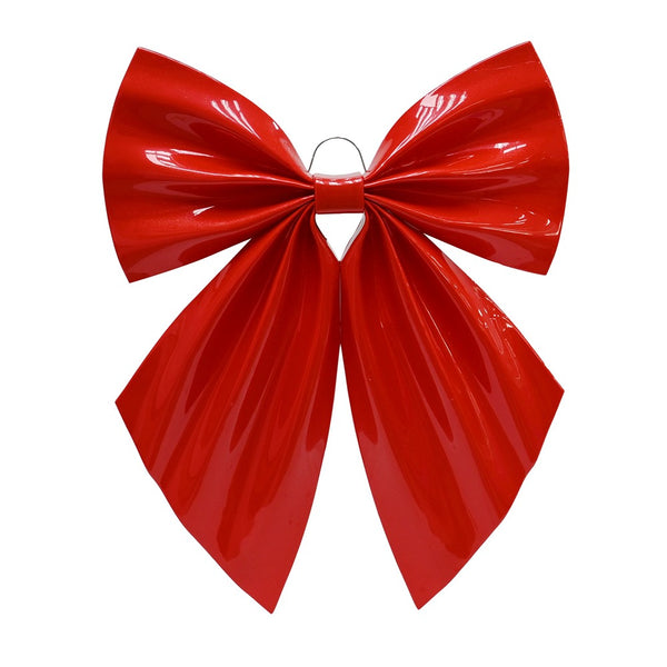 Festive Magic Oversized Hard Plastic Christmas Bow Decoration - Red, Outdoor