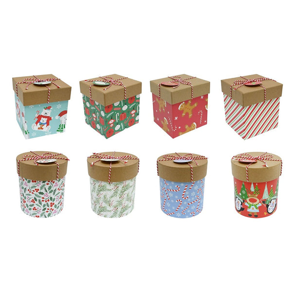 Festive Magic Kraft Christmas Gift Boxes with String - 8 Assorted Designs