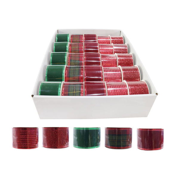 Ribbon 50mm x 2.7m | Red-Green Assorted Designs with Wire Edges