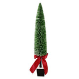 Festive Magic Snow-Dusted Pillar Bristle Christmas Tree - Red Bow, 50cm