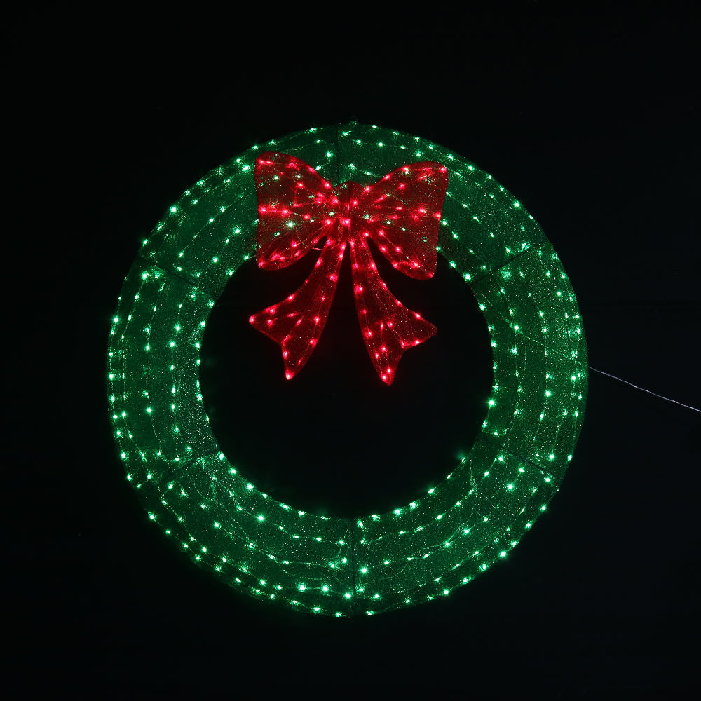 Festive Magic Glitter LED Christmas Wreath with Bow - Green, 150cm